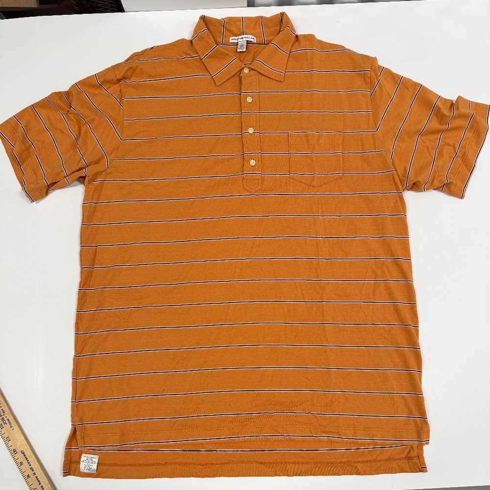 Peter Millar Men’s Orange Striped Polo Golf Shirt Pima Cotton Size Large - Picture 2 of 4